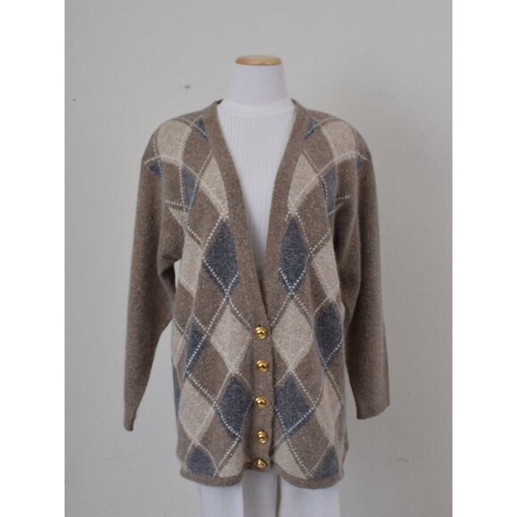 IMPERFECT Vintage 80s/90s Argyle Silk‎ Blend SEGUE Cardigan size L - Picture 10 of 10